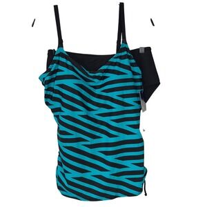 Ocean Dream Signature Teal Black Zebra Tankini Swimsuit Set Size 12 NWT